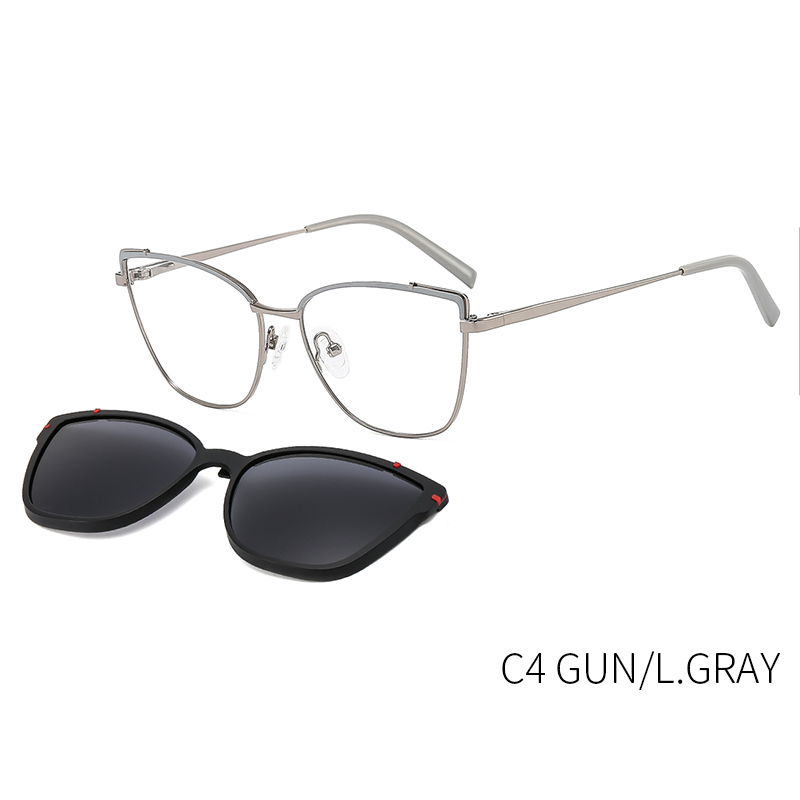 CEOFY – lunettes de soleil rétro polarisées en métal œil de chat pour femmes, monture de lunettes optique pour myopie, Prescription avec Clip,: B23108C4