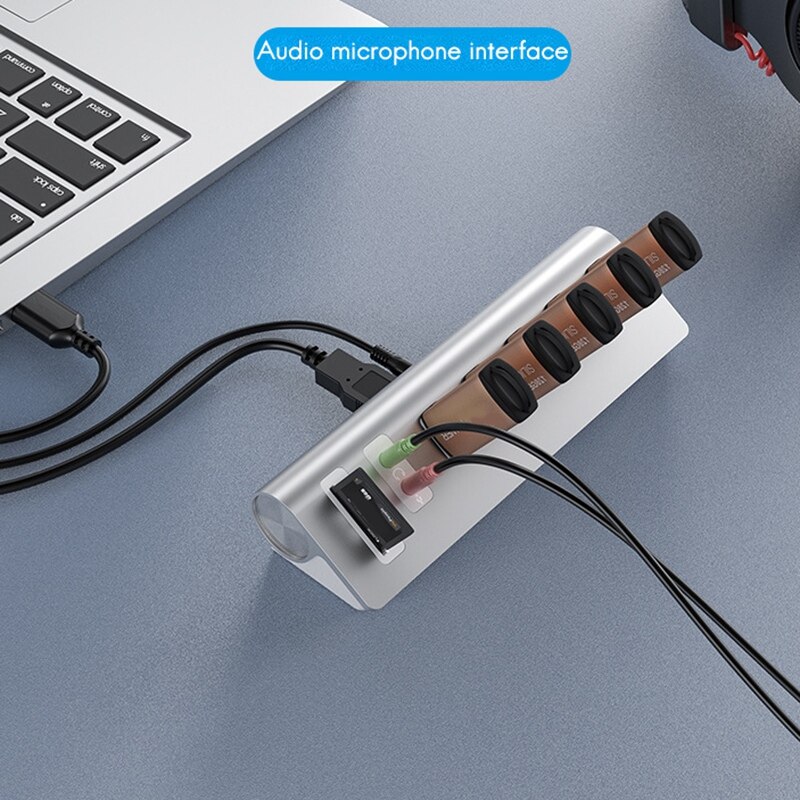 USB3.0 Docking Station Multi-Function Interface USB3.0+Audio Interface+TF/SD Dual Card Slot 7 Port Hub
