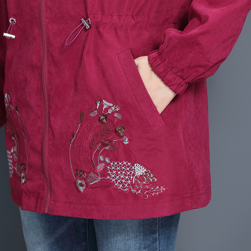 Women Trench Coat Spring Autumn Print Thin Female Both Sides Wear Overcoat Middle Aged Mother Hooded Windbreaker W1873