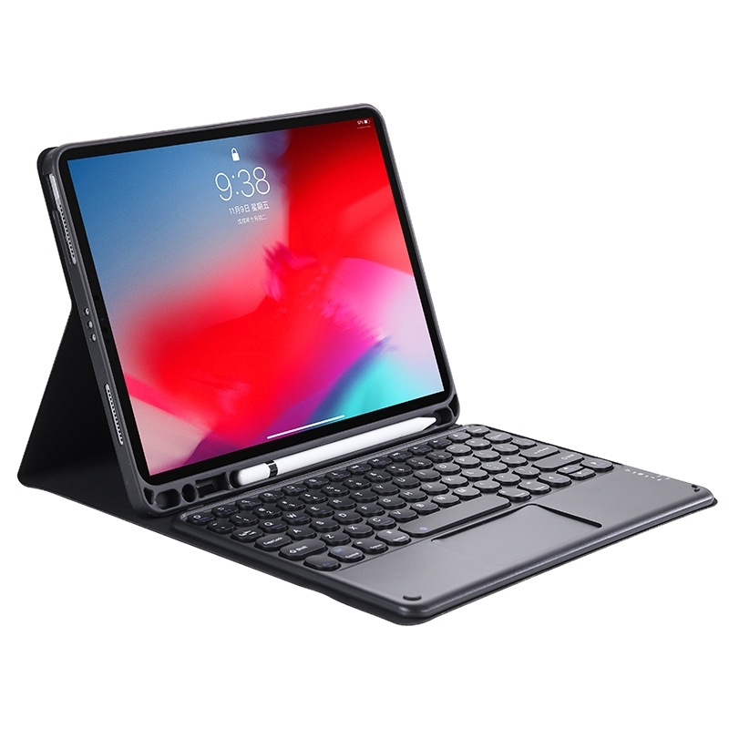 Dla iPad Pro 11 (2021) odpinany cukierki kolor skóry tekstury okrągły Keycap klawiatura Bluetooth skórzany pokrowiec z kontrolą dotykową