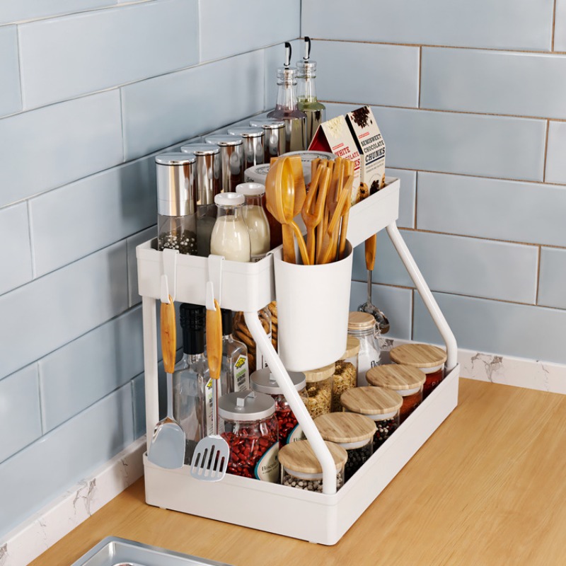 ﻿ 2-Tier Küche Lagerung Unter Waschbecken Organizer Ziehen Doppel-Schicht Waschbecken Demontage Lagerung Rack Badezimmer Küche Desktop Racks