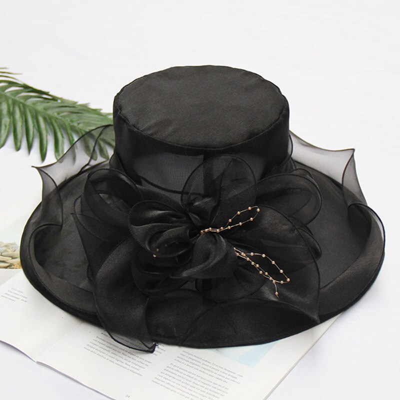 FS -sombreros de Iglesia transpirables para mujer, sombrero de ala ancha de Organza, gris, púrpura, para de té, con flor de malla