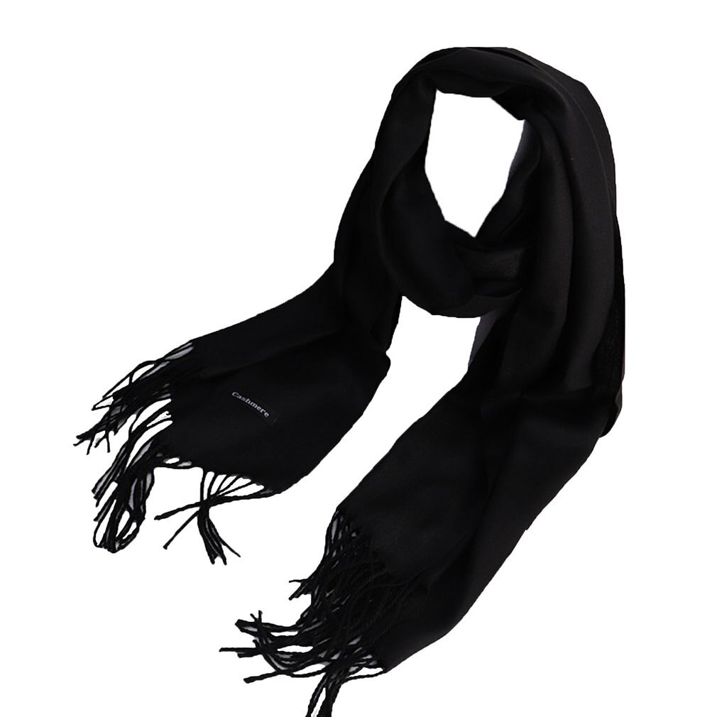 Zachte Kasjmier Sjaals Vrouwen Herfst Effen Kleur Wraps Dunne Lange Sjaal Met Kwastje Casual Lady Winter Vrouwelijke Sjaal: Black