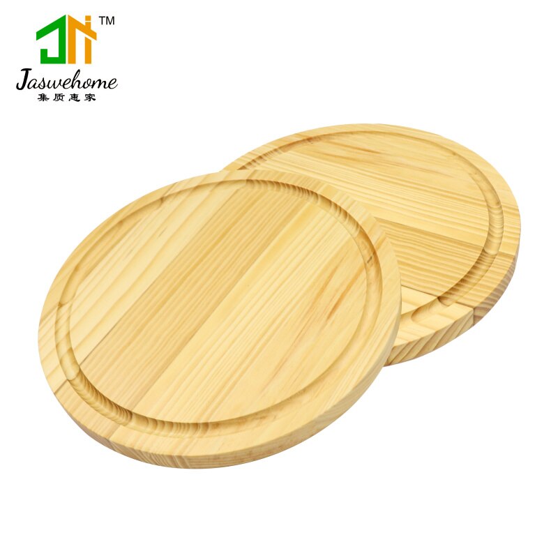 Jaswehome cheese boards pine wood round cutting board solid wood chopping block chopping board with juice groove