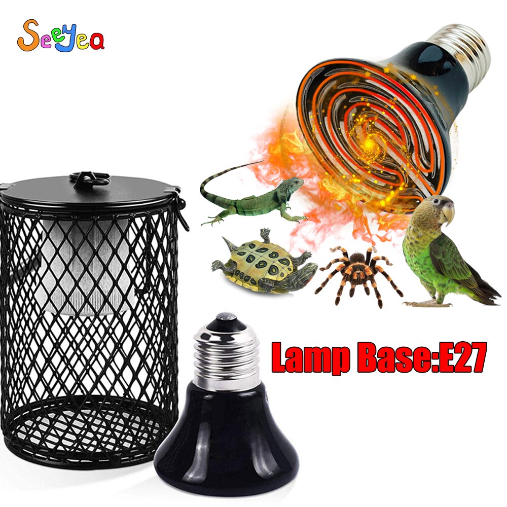animale domestico mantenere caldo lampada riscaldante luce a infrarossi in ceramica con gabbia di sicurezza emettitore lampada di calore tartaruga serpente lucertola riscaldatore forniture per animali domestici