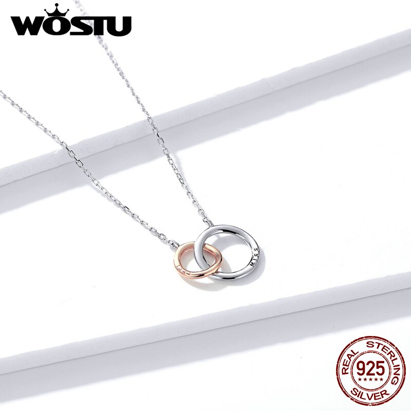 WOSTU Real 925 Sterling Silver Infinite Love Necklace Circle Long Link Chain For Women Wedding Party Jewelry Lover CTN159