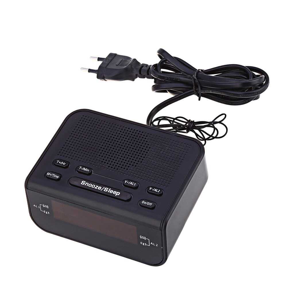 LED Display Digital Alarm Clock AM / FM Radio Clock Snooze Function EU Plug