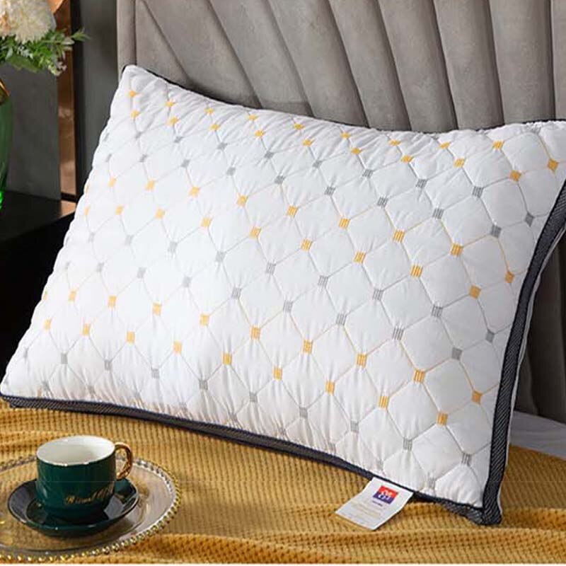 Oreiller de lit en duvet de plumes, pour dormir, hôtel, blanc, housse en coton, respirant, doux pour la peau, pour le cou, lavable en Machine, 1 pièce: Blue edge white / High pillow