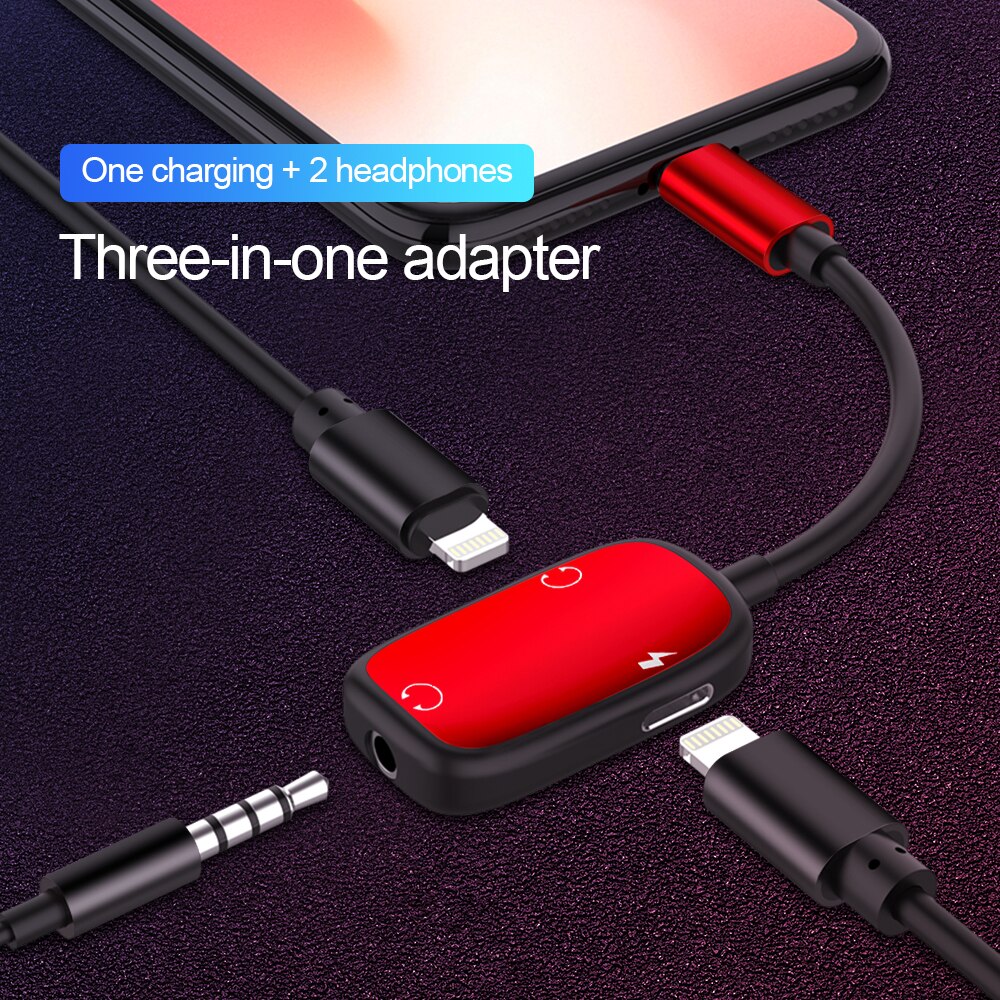 3 in 1 Audio Adapter charging Earphone Cable Jack headset For 8 Pin 3.5 mm To Headphone splitter For iPhone 13 12 XS 8 plus Aux