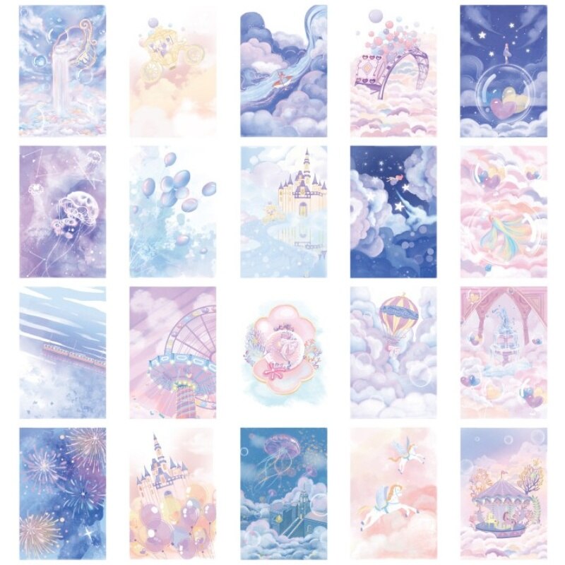 Lot de cartes postales de vœux, 30 feuilles/lot, cartes de vœux, d'anniversaire, conte de fées, carrousel