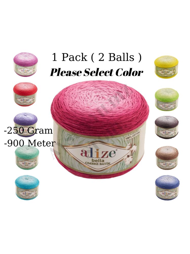 % 100 Katoen 1 Pack ( 2 Ballen) Alize Bella Ombre Batik Hand Breien Garen (1 Bal: 250 Gram 900 Meter) Haak Tool Kit
