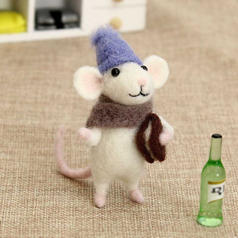 Lovely Mouse mice wool needle felting Kit No finished DIY kit package Christmas Birthday Best Handmade