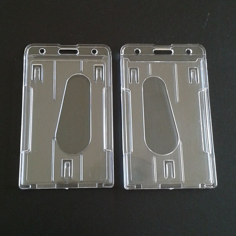 2pcs Hard Plastic Badge Holder Double Card Holder Business ID Card Transparent Vertical Card Organizer Credit Card Badge Holder
