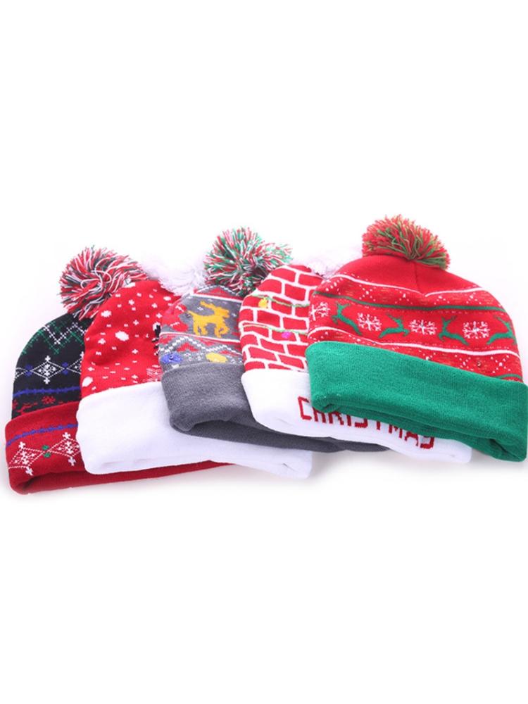 Gorro de lana de punto con luz LED de Navidad gorro de calavera destellante de Reno para de árbol DXAE