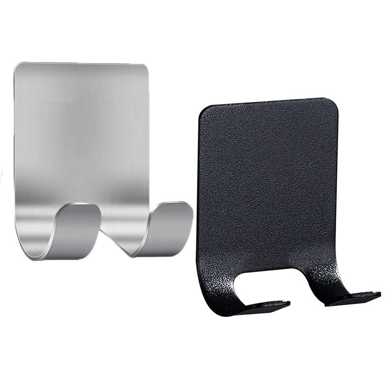 2Pcs Scheermes Houder Scheerapparaat Haak Hanger Stand Self Adhesive Rvs Zware Haak, douche Haak Voor Scheermes, Badkamer: silver and  black