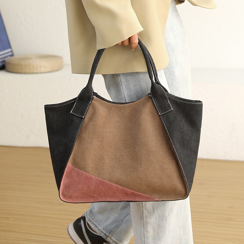 Women's Shoulder bags canvas Female Top-Handle Bags Purse Leisure Handbags Ladies Patchwork Totes