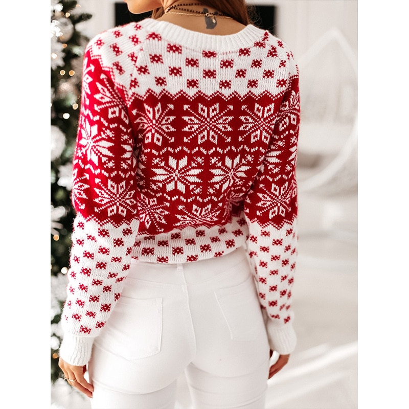 Dame juletrøjer pullover toppe afslappet langærmet o-hals print strikket sweater efterår vinter