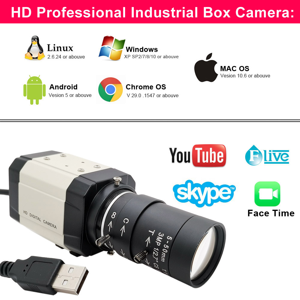 HD 5-50 mm varifocale lens Industriële 4K 8MP IMX415 HD USB Webcam 2K 4MP F5253 Sensor PC Video Live Onderwijs USB Camera Plug Play