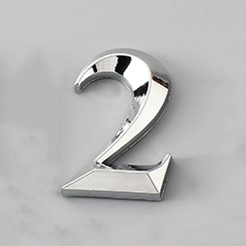 3D Self Adhesive House Number Stickers 5 Cm Silver Door Plate Sign Digits ABS Plastic Label Apartment Hotel Office Door Address: 2
