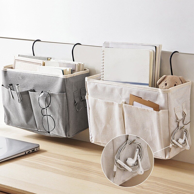 Bedside Hanging Organizer Pocket Storage Bag Wardrobe organizer Canvas Bedroom Bathroom Magazine tote Storage Organizador Pouch