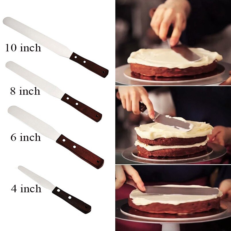 4/6/8 Inch Rvs Cake Gebak Spatel Houten Handvat Cake Tool Gebak Tool Praktische Keuken Accessoires