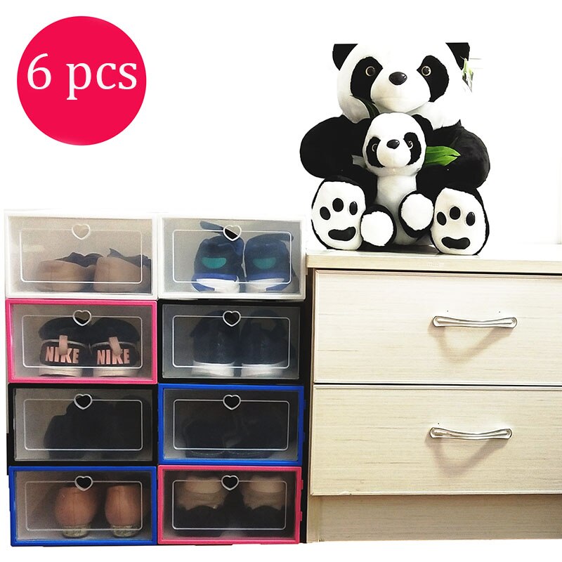6Pcs Transparante Schoen Dozen Opslag Verdikte Stofdicht Schoenen Organizer Box Bovenop Combinatie Schoenenkast Dispaly