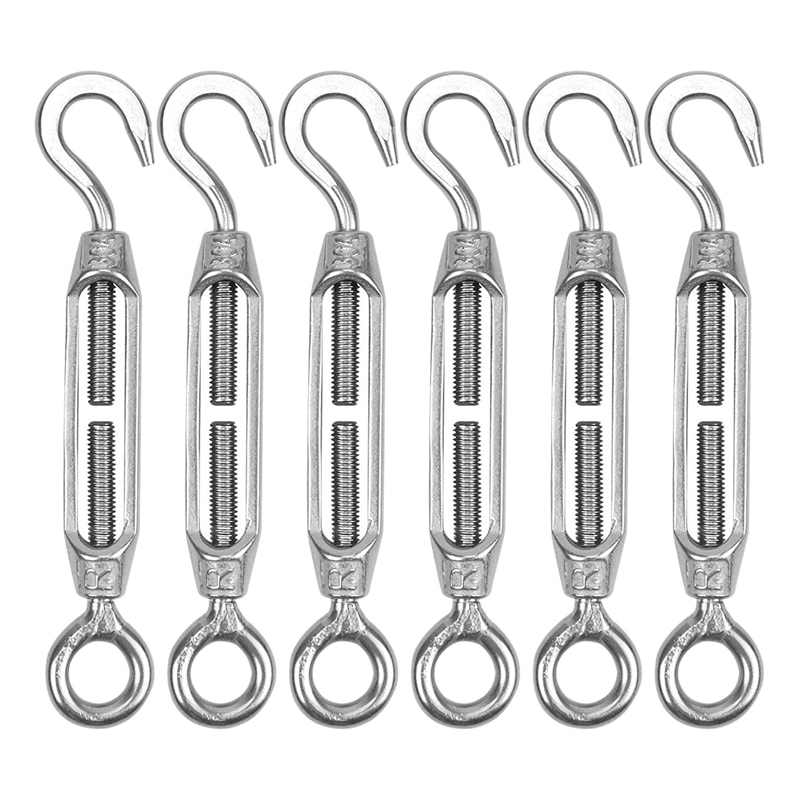 6 Pcs Turnbuckle Wire Tensioner M4 Adjustable Turnbuckle Stainless Steel Hook Eye Rope Cable Tension for Garden: Default Title