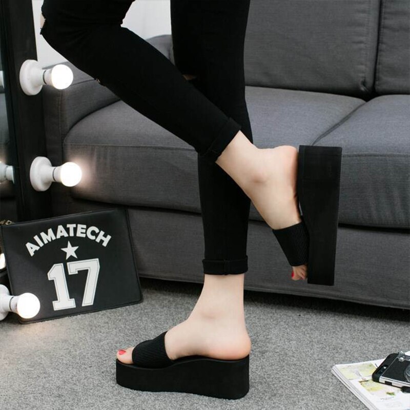 Summer Slippers Woman Wedge Platform Beach Flip Flops Slipper For Women Black EVA Lady Shoes Zapatos Mujer SE096