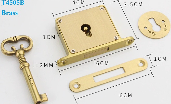 1Pc Vintage Brass Cabinet Drawer Lock With Hades Key: Brown