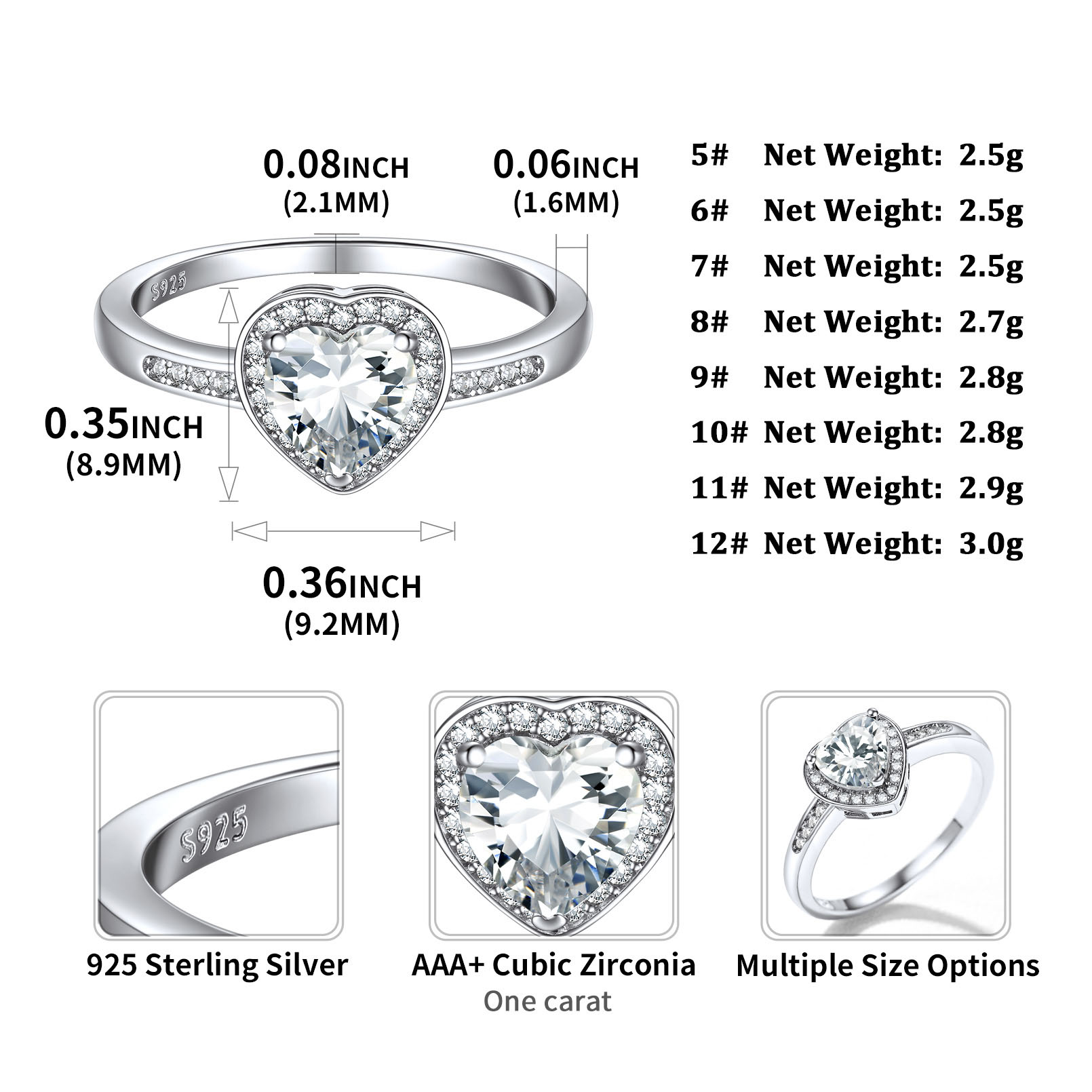 Anillos de boda de Plata de Ley 925 para mujer, talla 5 -12, cristal blanco y negro, Halo CZ, joyería delicada de aniversario, para ella QC25: Rosa / 7