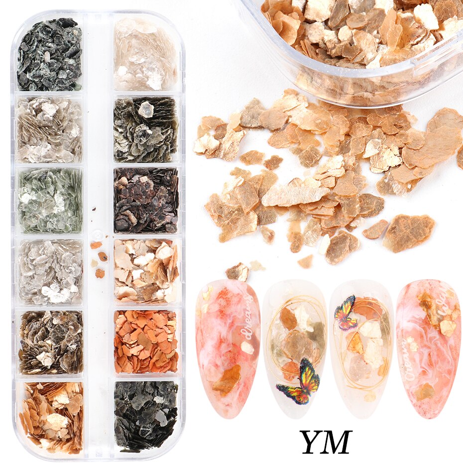 Nagel Steen 3D Nail Art Decoratie Set Glitter Gradiënt Mica Marmer Charms Shimmer Abalone Shell Flake Jewelrys Voor Manicure Jiym: YM