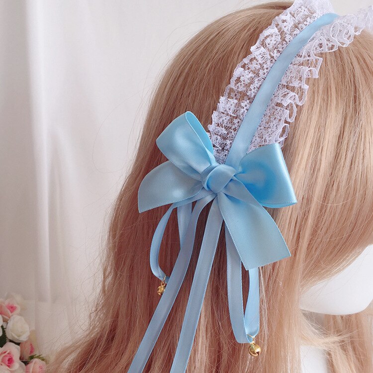 Cinta para el pelo Vintage japonesa de Lolita, lazo artículo para la cabeza, el pelo de banda para dama de honor, accesorios diarios para el cabello, diademas: Azul cielo