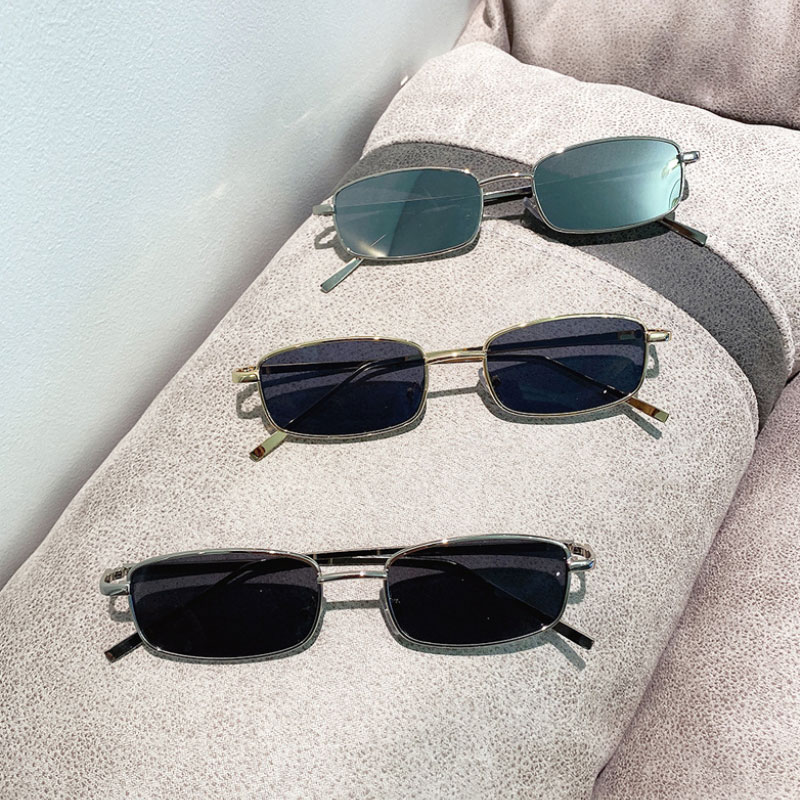 Nuevas gafas de sol rectangulares pequeñas Vintage para hombres y mujeres, gafas de sol cuadradas Punk a la , gafas de sol de con marco de Metal, gafas de conducción negras