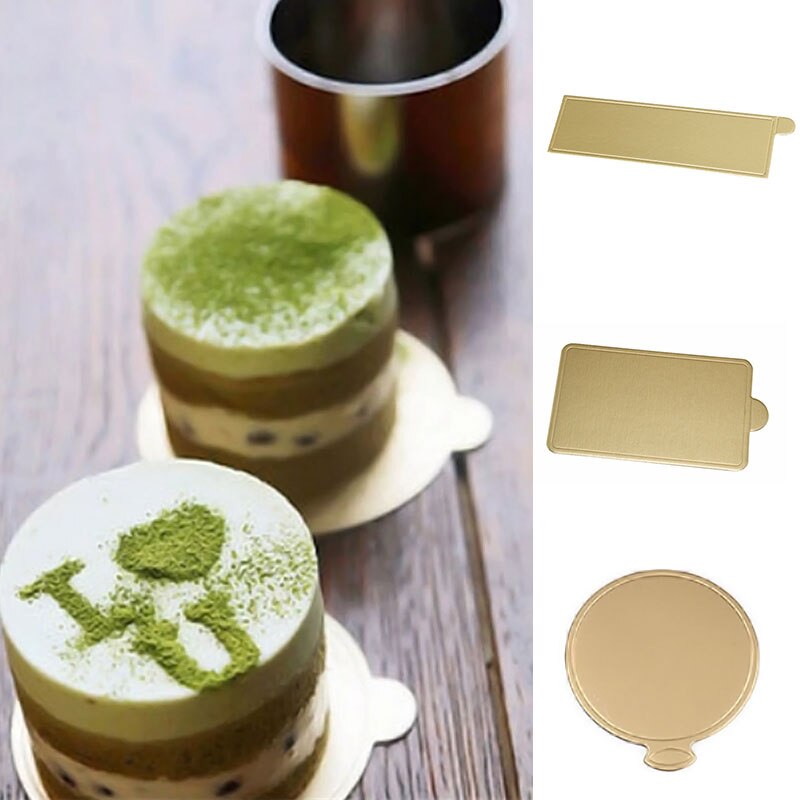 100Pcs Ronde Driehoek Rechthoek Mousse Cake Boards Goud Papier Cupcake Dessert Displays Lade Base Cake Bakken Mat Decor Tool