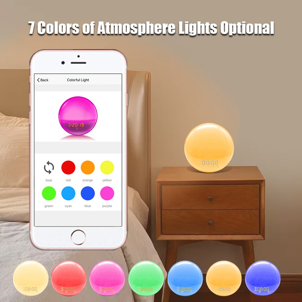 Tuya ZigBee-reloj despertador inteligente con WiFi, dispositivo con 7 colores, amanecer y atardecer, funciona con Alexa y Google Home, Smart Life, 3,0