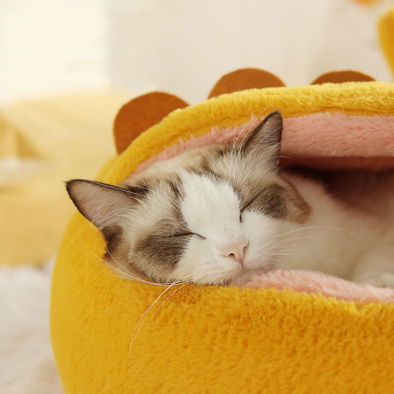 Kawaii Cat Bed Cartoon Sculpt Soft Comfort Cat Hous Warm Non Slip Removable Deep Sleep Pet Bed Interesting Cat Accessories