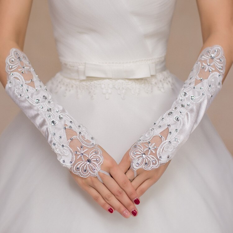 JaneVini Perlen Satin- Lange Weiße Handschuhe Finger Spitze Braut Hochzeit Lange Handschuhe Frauen Braut Kleid Zubehör Liga Novia