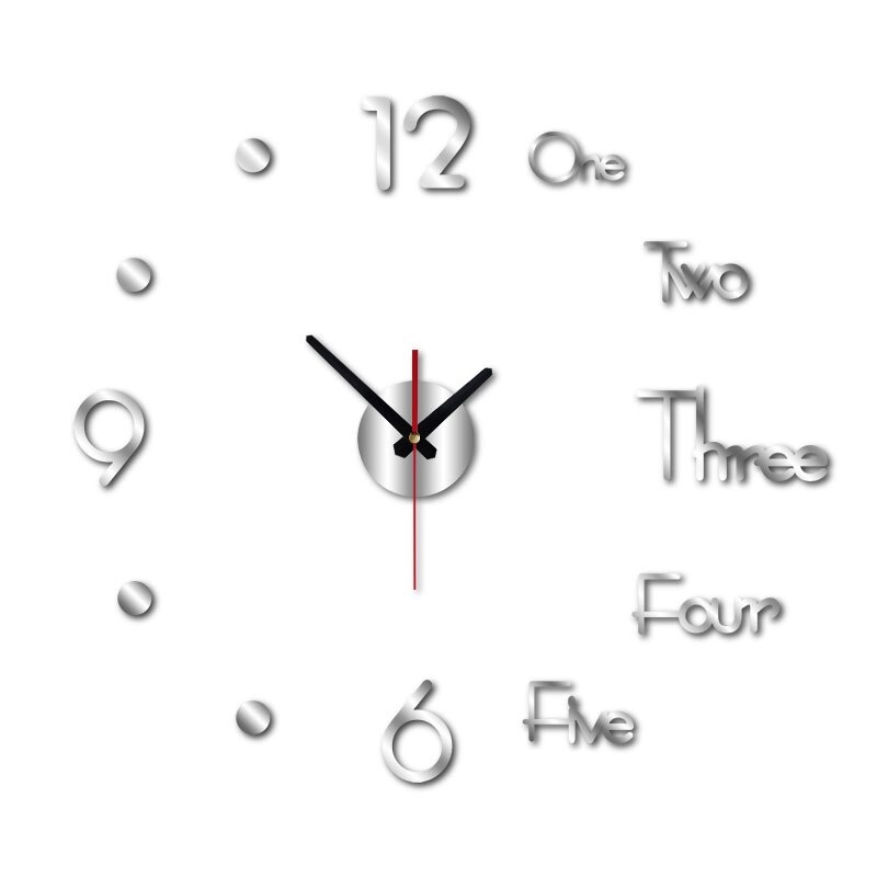 Klok Horloge Wandklokken 3d Diy Acryl Spiegel Stickers Home Decoratie Woonkamer Quartz Naald: Small Silver