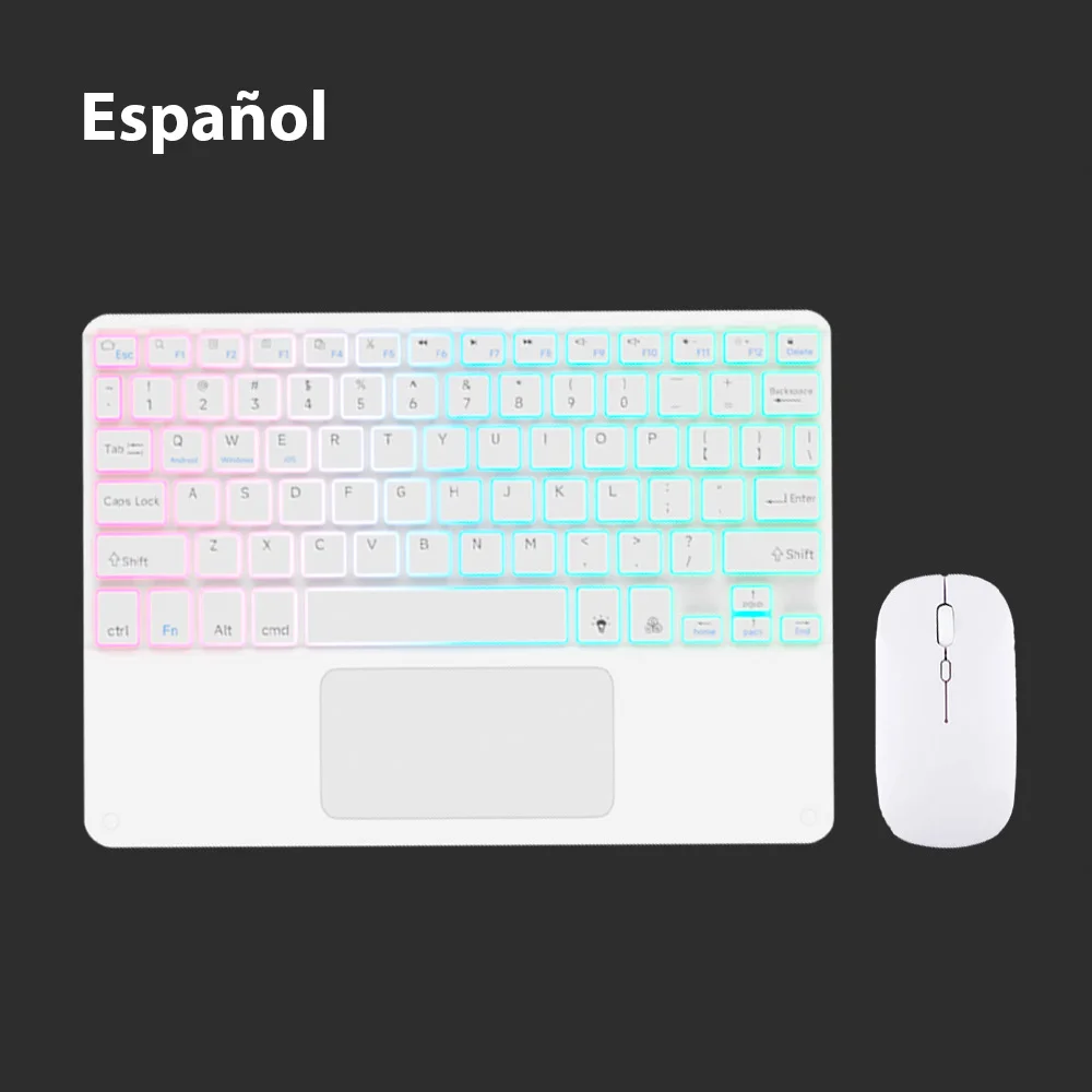 Bluetooth-toetsenbord voor tablet Android IOS Windows Draadloos muistoetsenbord Bluetooth-compatibel toetsenbord met regenboogverlichting voor iPad: Paars