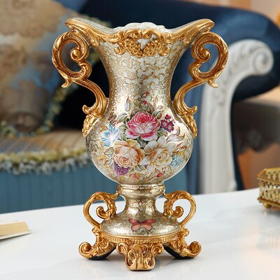 Luxury European Resin Vase Stereoscopic Dried Fowers Arrangement Wobble Plate Living Room Entrance Ornaments Home Decorations: D