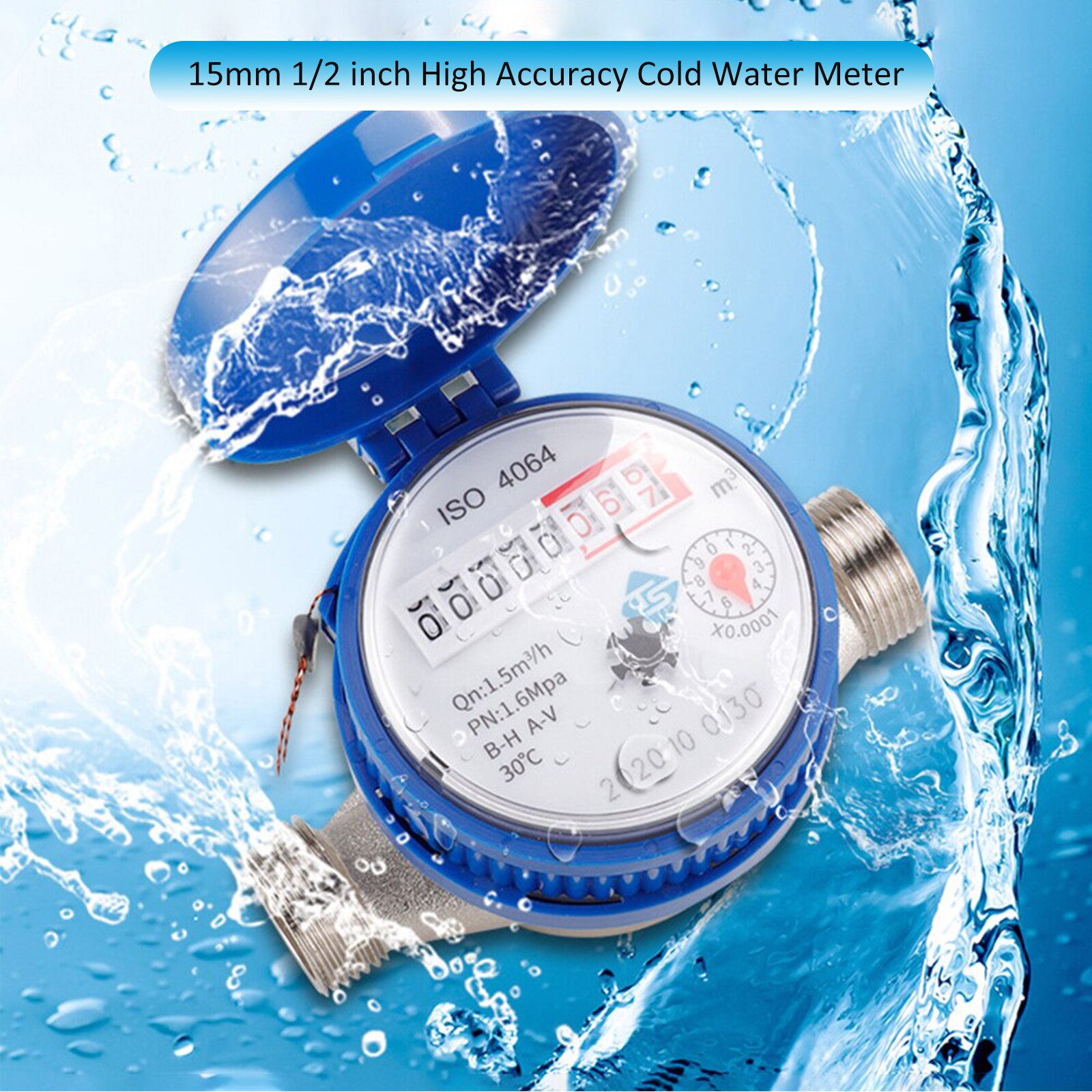 15Mm 1/2 Inch Koud Water Meter Met Gratis Fittings Roterende Teller Water Meten Meter 0.0001 Voor Tuin & Huis gebruik