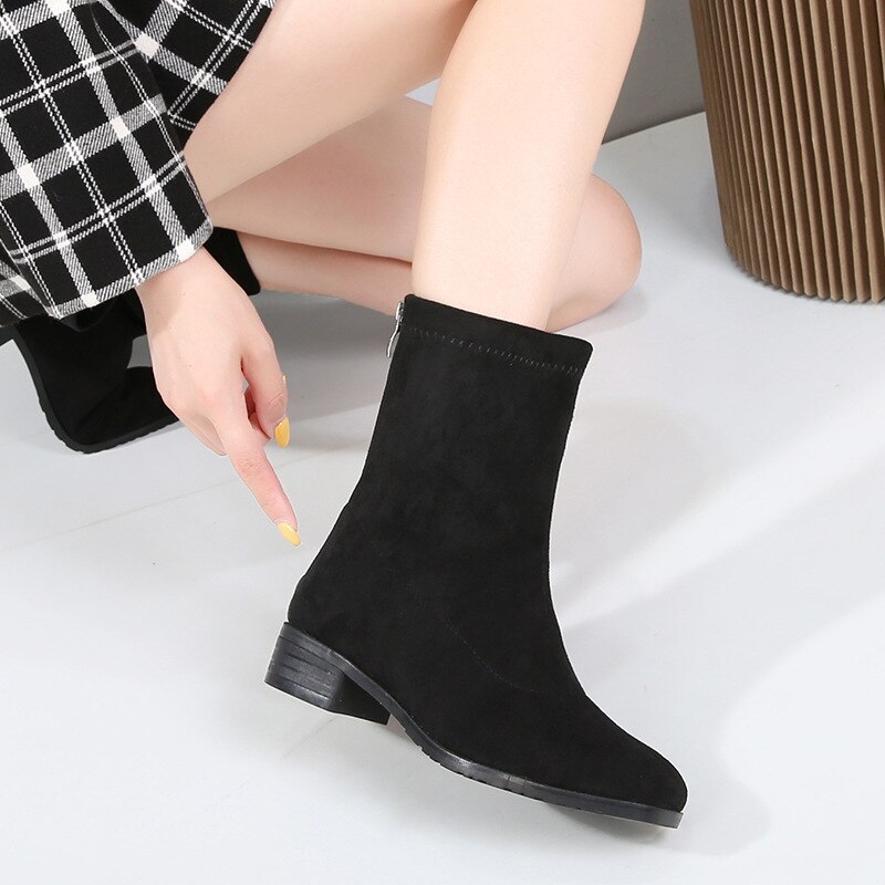 Laarzen platte hak grote maten schoenen dames halfhoge laarzen dames lage hakken laarzen chelsea ronde neus winterschoenen grote maten