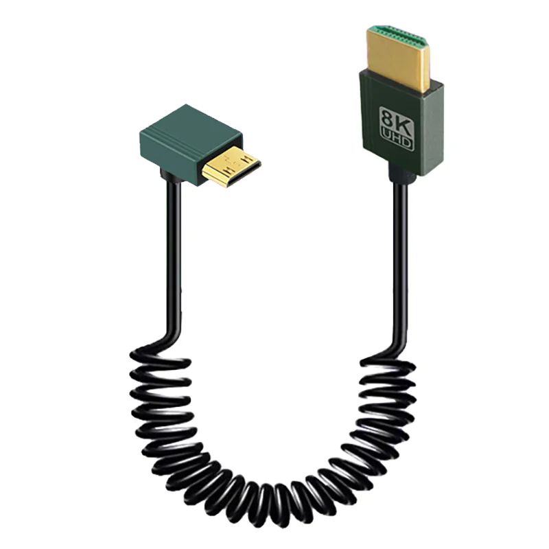 90 Degree Mini Micro HDMI-compatible Coiled Cable Support 3D 8K Spring Flexible Slim Cord for Camera DV Video Capture Card HDTV: Gold