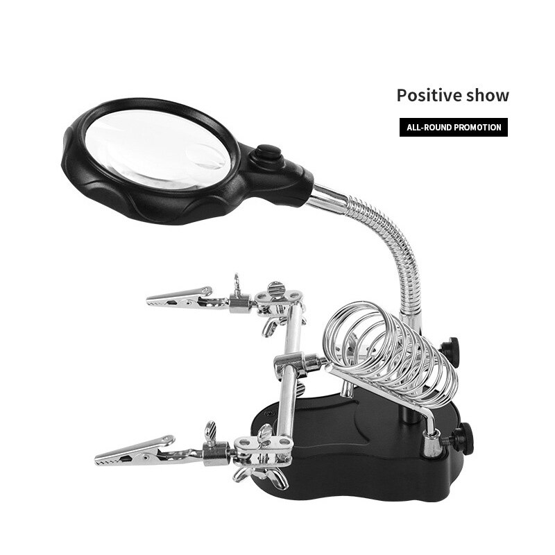 360 Rotation LED Magnifying Glass Soldering Iron Stand Len Magnifier Tool Adjustable Desk Desktop Table Magnifier Lamp Stand