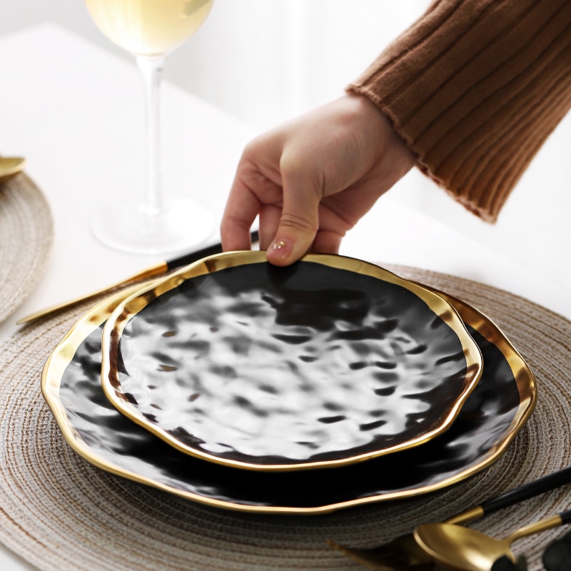 Plato de cena de porcelana minimalista Color sólido West-plato de comida postre Plato decorativo de cerámica de lujo platos hogar