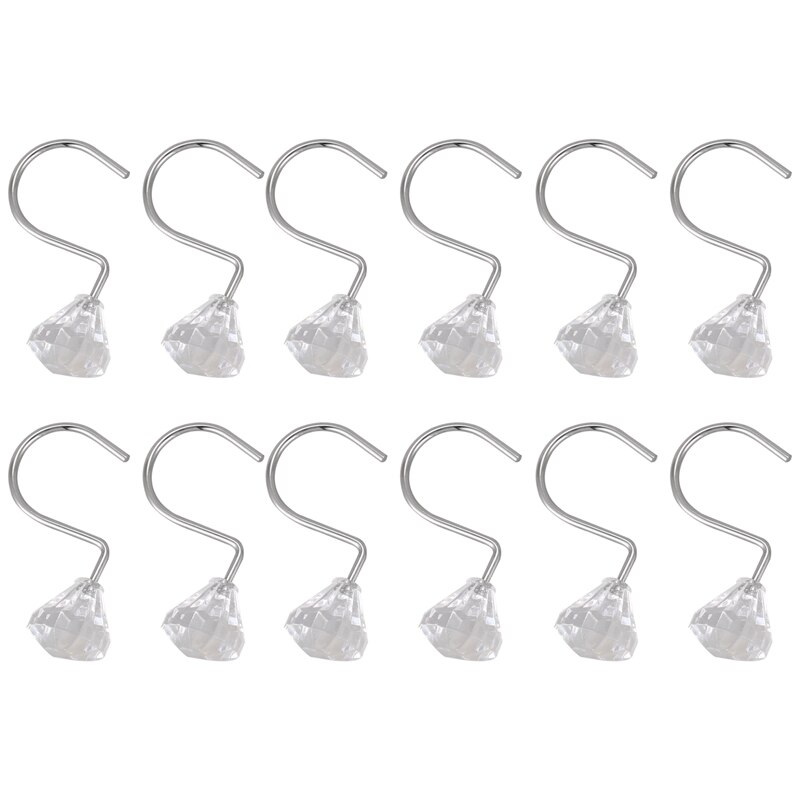 Pack of 12 Shower Curtain Hooks Diamante Style Acrylic + metal: Default Title