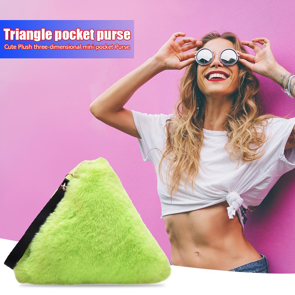 Handtassen Slijtvaste Mode Effen Kleur Handtas Vrouwen Pluche Clutch Driehoek Portemonnee Vrouwelijke Avondtasje