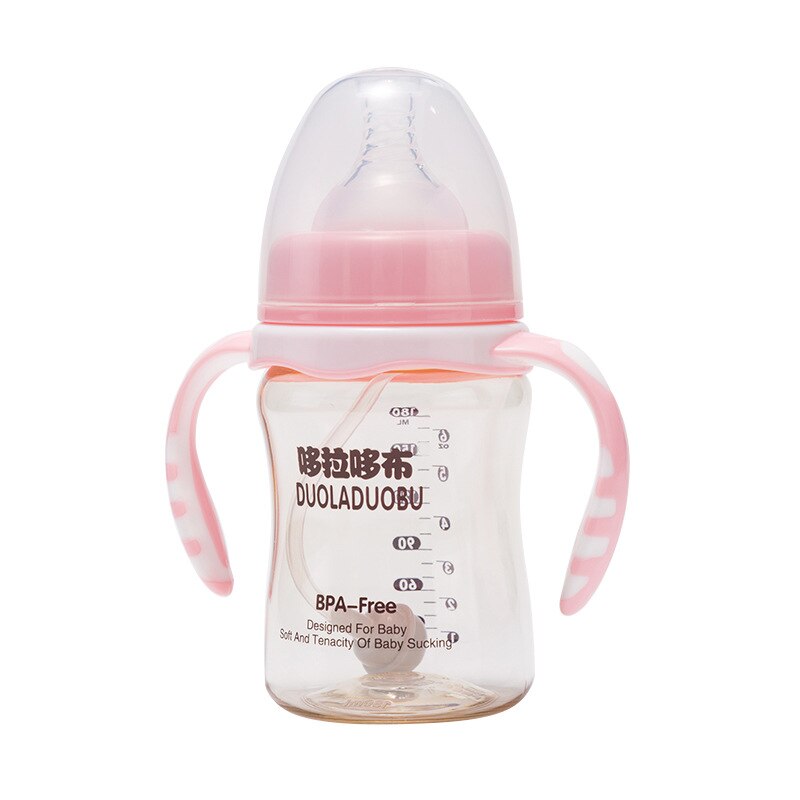 300Ml Zuigfles Stro Flessen Voor Kinderen Met Ppus Zuigfles Pasgeboren Verpleging Fles Bpa Gratis Luxe fopspeen: 180ml Pink