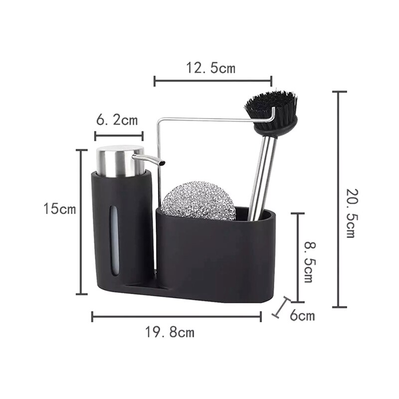 Kit de nettoyage pour évier, caddie de cuisine avec distributeur de savon, boule en acier et brosse, groupe de nettoyage noir pour l&#39;organisation de la cuisine