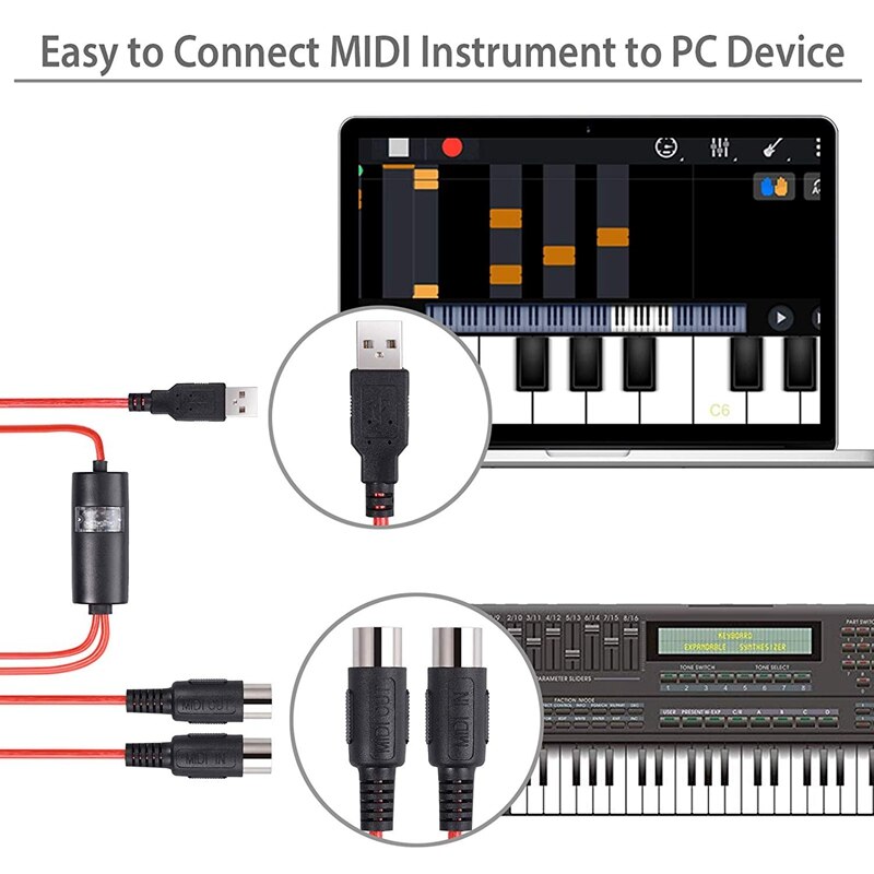 5-Pin Midi Naar Usb In-Out Kabel Adapter Converter Voor Windows Mac Ios Laptop Naar Muziek Piano toetsenbord